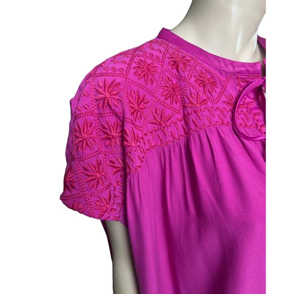 Johnny Was Calme Boho Double Tassel Top Embroidery Blouse L Raspberry Color - Picture 6 of 13